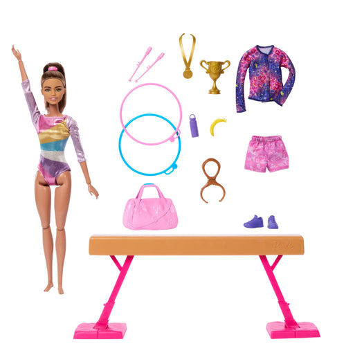 Barbie Coffret de Jeu Gymnaste, Poupée Mode, Brunette, 10Accessoires