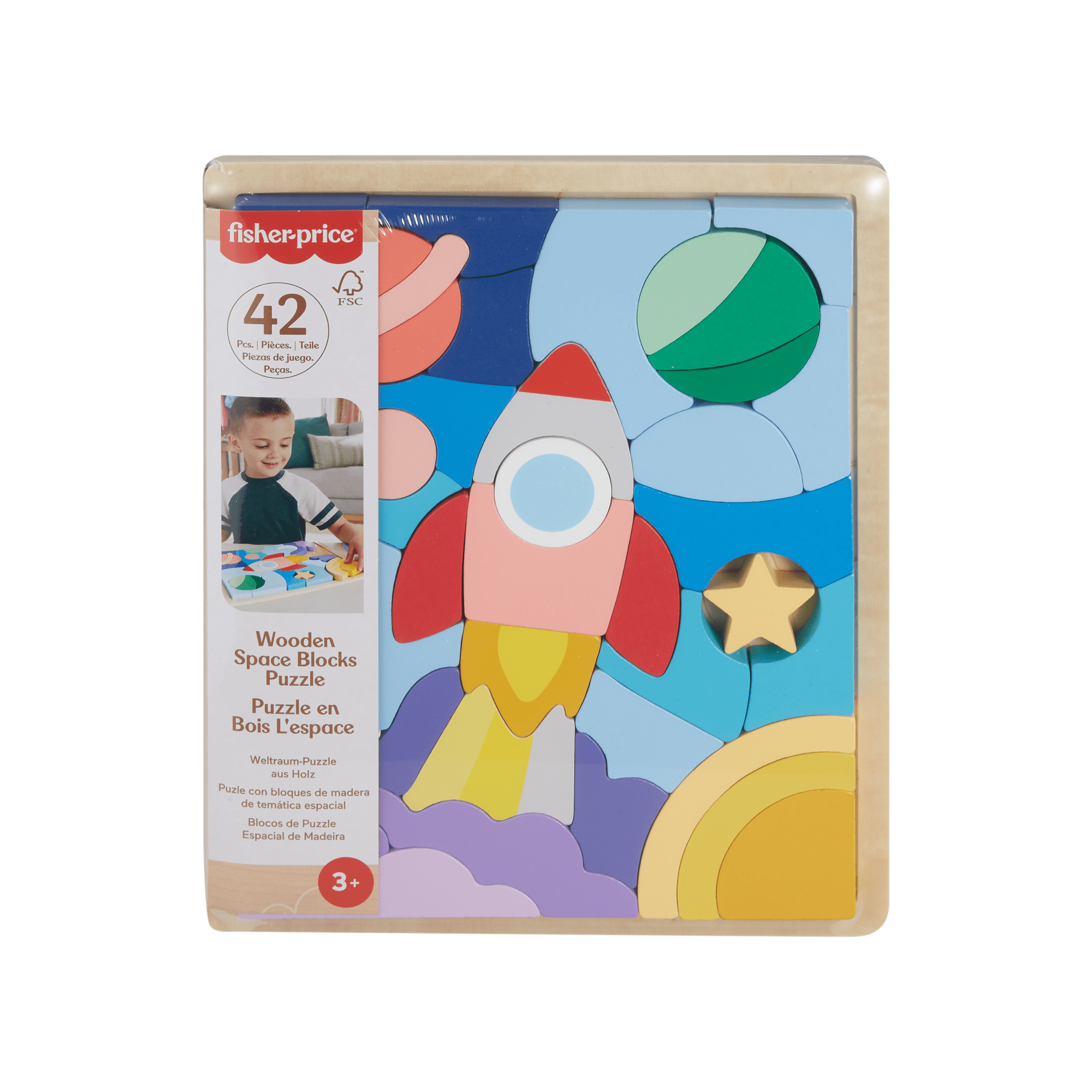 Fisher-Price  Casse-Tête de L’Espace en Bois, 42Éléments en Bois