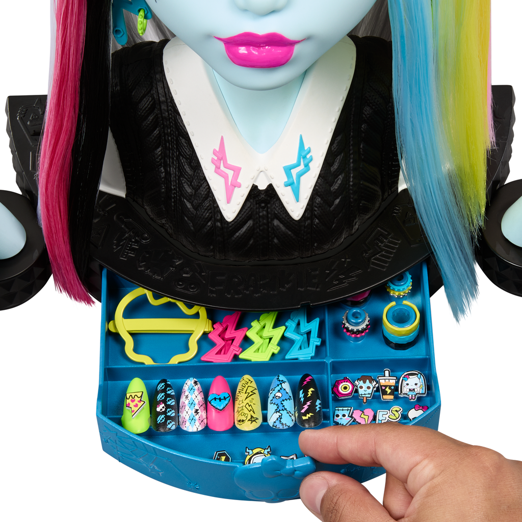 Monster High  Tête à Coiffer de Poupée Frankie Stein, 65+ Accessoires