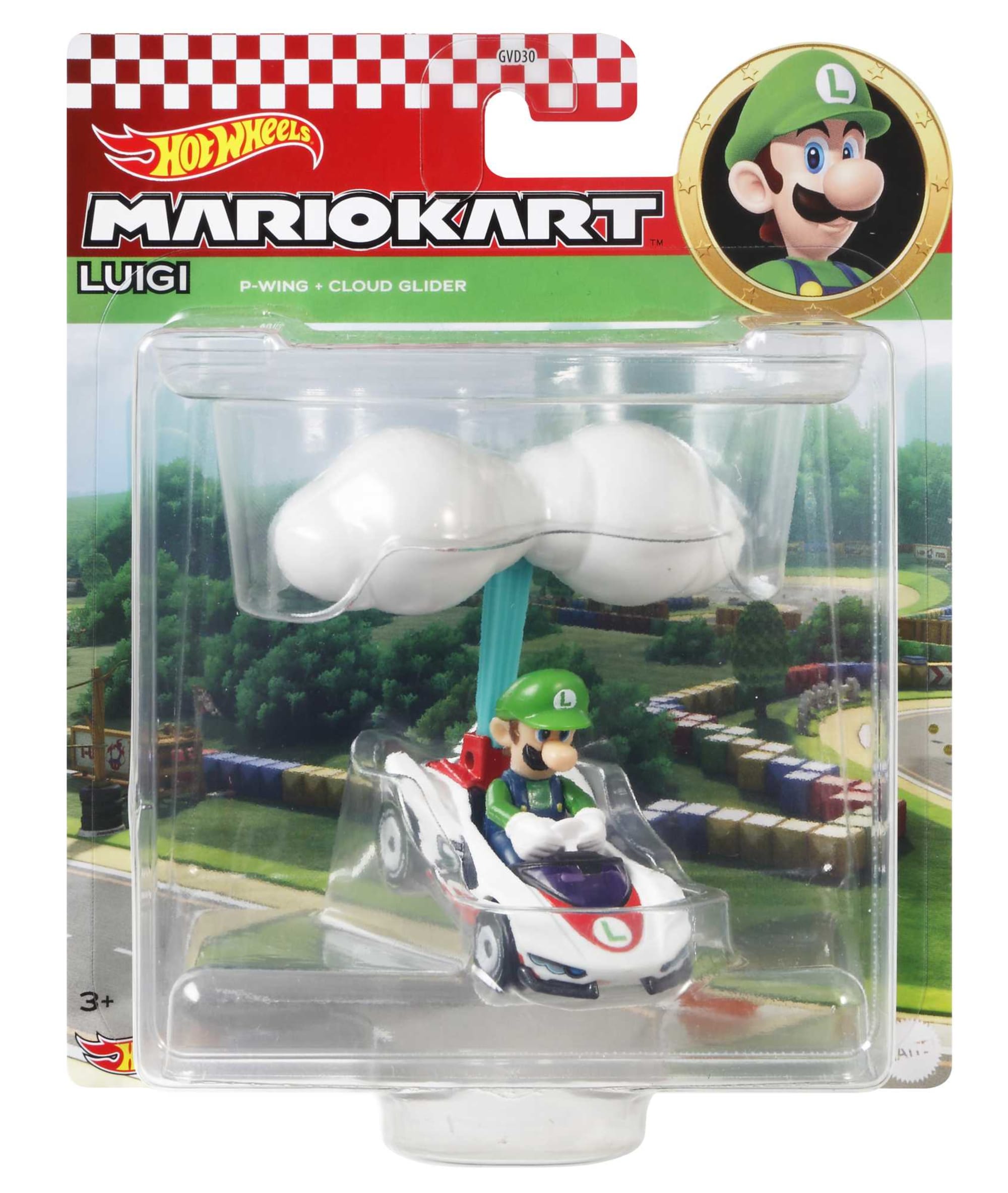 Hot Wheels Mario Kart Veículo de Brinquedo Luigi P-Wing com Cloud Glider