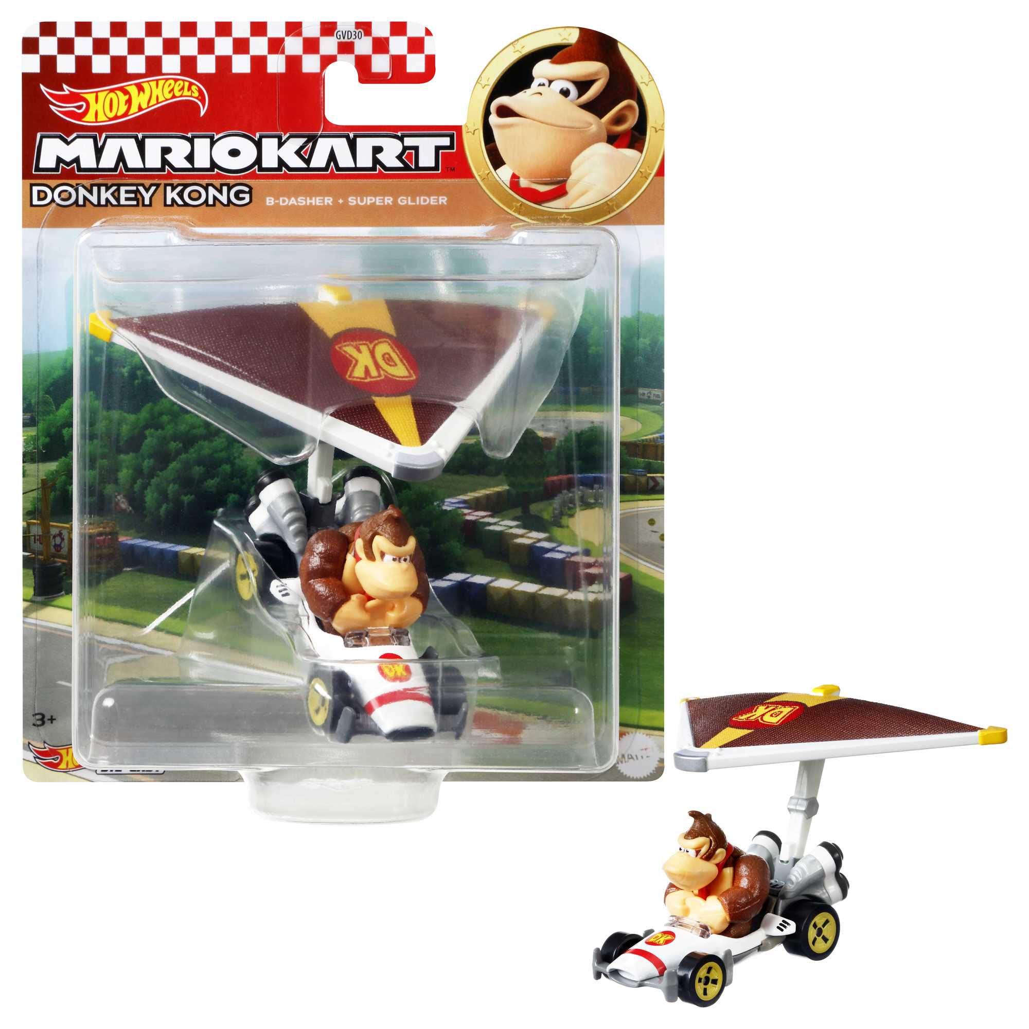 Hot Wheels Mario Kart Veículo de Brinquedo Donkey Kong B-Dasher com Super Glider