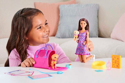 Barbie Conjunto de Brinquedo Adota um Cachorrinho Vestido Roxo