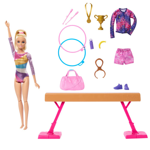 Barbie Coffret de Jeu Gymnaste, Poupée Mode, Blonde, 10Accessoires