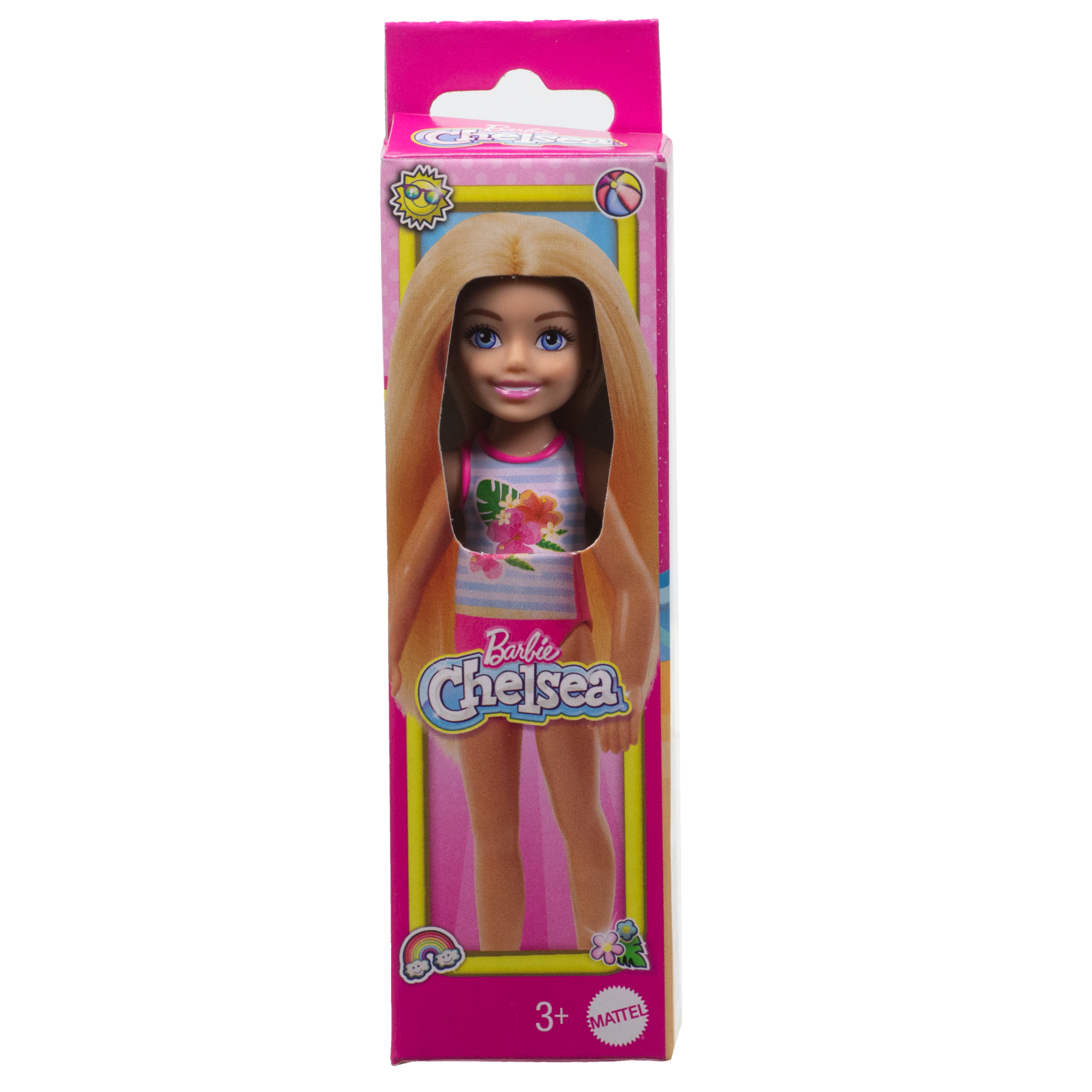Barbie Chelsea Small Doll With Beach Swimsuit, Stripes & Floral Print, Blonde Hair & Blue Eyes